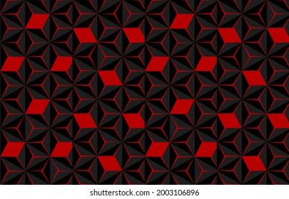 black geometric triangle with red background, geometric pattern for three-dimensional work and background image ,black and red geometric vector