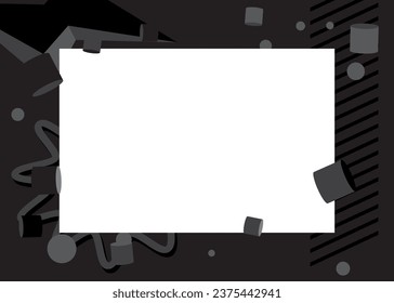 Fondo del tema retro gráfico geométrico negro con lugar para texto. Marco de elementos geométricos mínimos. Vintage abstract forma ilustración vectorial para publicidad.