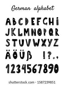 Black German alphabet in scandinavian style on white background. Cute letters for your design.