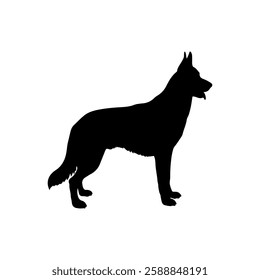 Black german shepherd dog silhouette vector flat illustration design on white background.