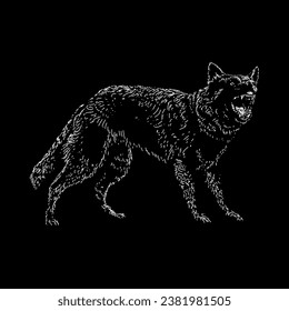 black german shepherd hand drawing vector isolated on black background.