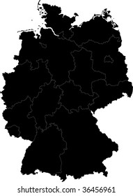 Black Germany map with region borders