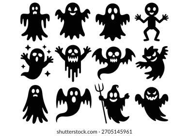 Black ghost figures with varied expressions halloween