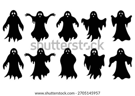 Black ghost figures with white eyes halloween spooky