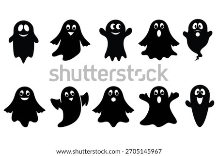 Black ghost figures with white eyes and mouths halloween