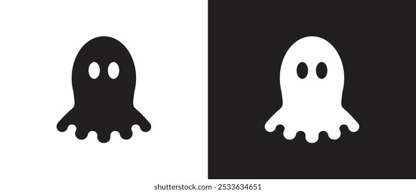 Black ghost icon. Icon of ghost characters in flat style, Halloween icon, October party scary clipart, Ghosts vector illustration in black and white background. 