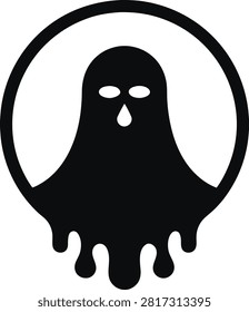 Black ghost icon inside a circular frame with melting design