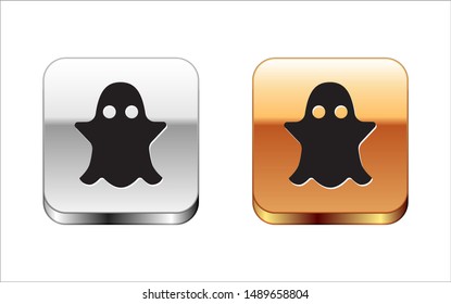 Black Ghost icon isolated on white background. Silver-gold square button. Vector Illustration