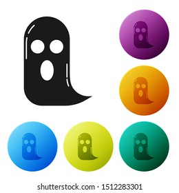Black Ghost icon isolated on white background. Happy Halloween party. Set icons colorful circle buttons. Vector Illustration