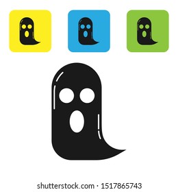 Black Ghost icon isolated on white background. Happy Halloween party. Set icons colorful square buttons. Vector Illustration