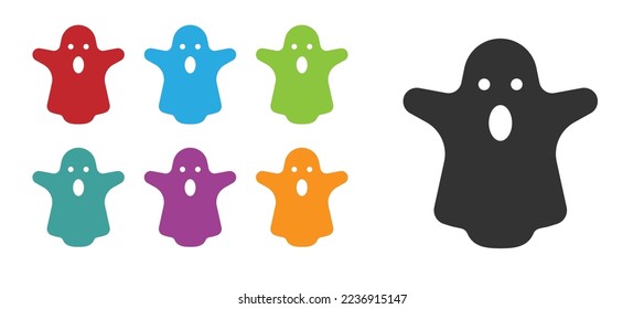 Black Ghost icon isolated on white background. Happy Halloween party. Set icons colorful. Vector