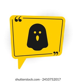 Black Ghost icon isolated on white background. Happy Halloween party. Yellow speech bubble symbol. Vector