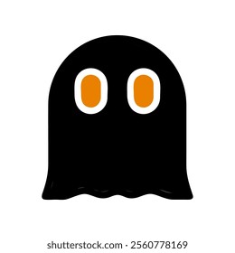 Black ghost with orange eyes. Concept of Halloween, fear, and mystery.