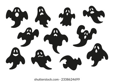 Black ghost set. Halloween clipart