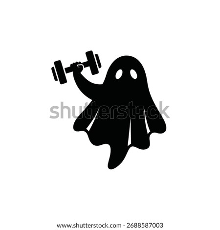 Black ghost silhouette lifting a dumbbell against a white background.