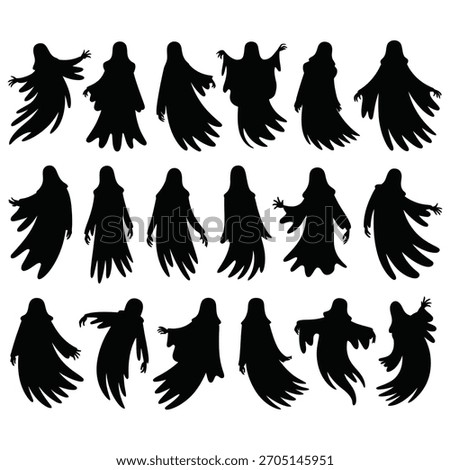 Black ghost silhouettes with flowing robes and outstretched hands