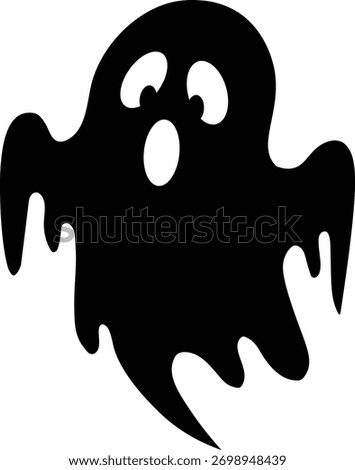 Black ghost with wide eyes and open mouth on white background halloween spooky