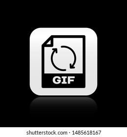 Black GIF file document. Download gif button icon isolated on black background. GIF file symbol. Silver square button. Vector Illustration