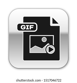 Black GIF file document. Download gif button icon isolated on white background. GIF file symbol. Silver square button. Vector Illustration