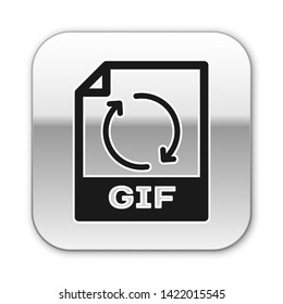 Black GIF file document icon. Download gif button icon isolated on white background. GIF file symbol. Silver square button. Vector Illustration