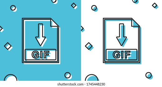 Icono de documento de archivo GIF negro. Descargar icono del botón GIF aislado en fondo azul y blanco. Formas dinámicas aleatorias. Ilustración vectorial