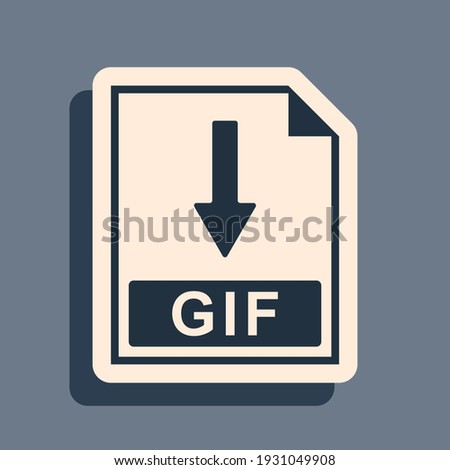 Black GIF file document icon. Download GIF button icon isolated on grey background. Long shadow style. Vector Illustration