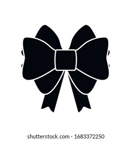 Black gift bow icon with ribbons for decorating gifts, surprises for holidays. Packing presents icon isolated on white background. Vector illustration