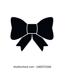 Black gift bow icon with ribbons for decorating gifts, surprises for holidays. Packing presents icon isolated on white background. Vector illustration