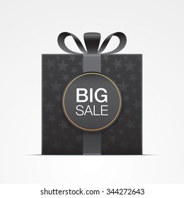 Black gift box, with "Big sale" sticky label.