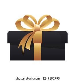 black gift box bow on white background