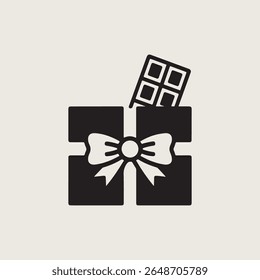 Black Gift Box with Chocolate Bar and White Bow present