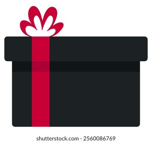 Black gift box flat icon isolated on white background.