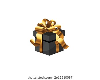 Black Gift Box With Golden Bow white background