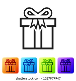 Black Gift box icon isolated on white background. Set icon in color square buttons. Vector Illustration