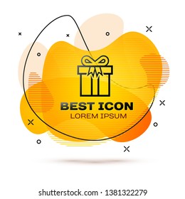 Black Gift box icon isolated on white background. Fluid color banner. Vector Illustration