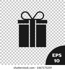 Black Gift box icon isolated on transparent background.  Vector Illustration