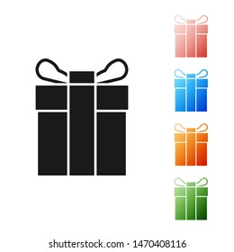 Black Gift box icon isolated on white background. Set icons colorful. Vector Illustration