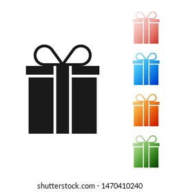 Black Gift box icon isolated on white background. Set icons colorful. Vector Illustration