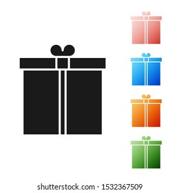 Black Gift box icon isolated on white background. Set icons colorful. Vector Illustration