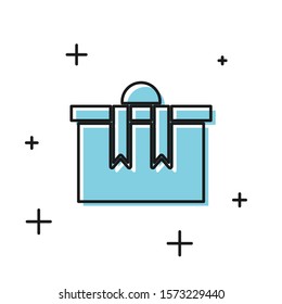 Black Gift box icon isolated on white background. Merry Christmas and Happy New Year.  Vector Illustration