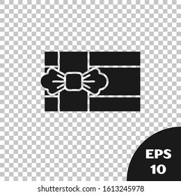 Black Gift box icon isolated on transparent background.  Vector Illustration