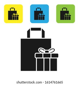 Black Gift box icon isolated on white background. Set icons colorful square buttons. Vector Illustration