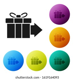 Black Gift box icon isolated on white background. Set icons colorful circle buttons. Vector Illustration