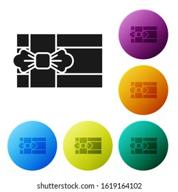 Black Gift box icon isolated on white background. Set icons colorful circle buttons. Vector Illustration