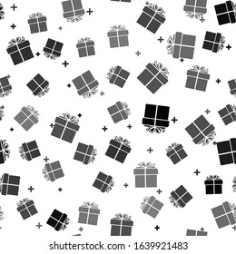 Black Gift box icon isolated seamless pattern on white background.  Vector Illustration