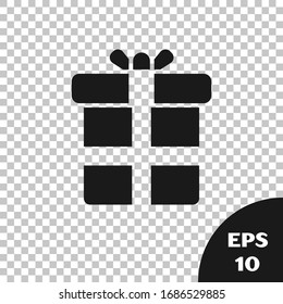 Black Gift box icon isolated on transparent background.  Vector Illustration