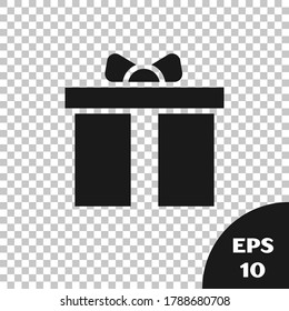 Icono de caja de regalo negro aislado en fondo transparente. Feliz cumpleaños.  Vector