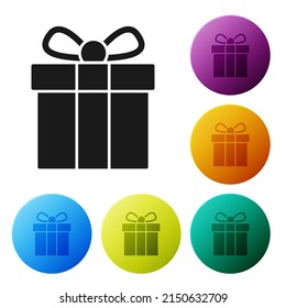 Schwarzes Geschenkbox-Symbol einzeln auf weißem Hintergrund. Symbole in den Farbkreisknöpfen einstellen. Vektorgrafik
