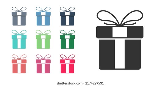 Black Gift box icon isolated on white background. Merry Christmas and Happy New Year. Set icons colorful. Vector
