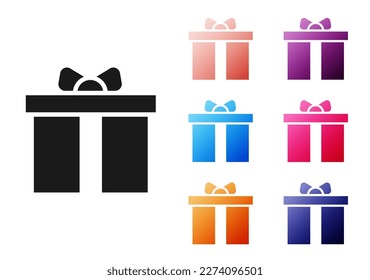 Black Gift box icon isolated on white background. Happy Birthday. Set icons colorful. Vector